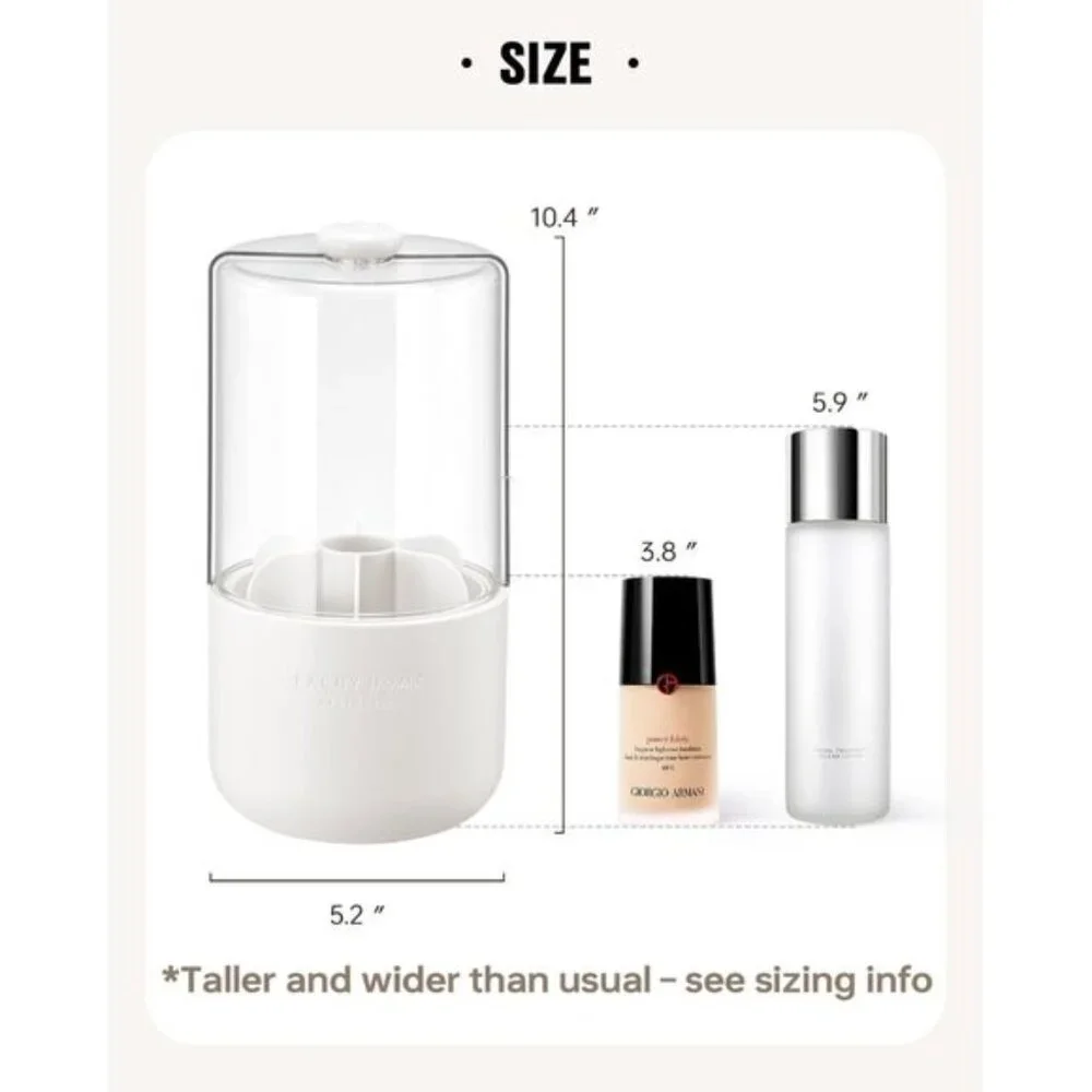 New 360° Rotating Makeup Brush Holder, Dustproof, 7-Compartment Vanity Organizer